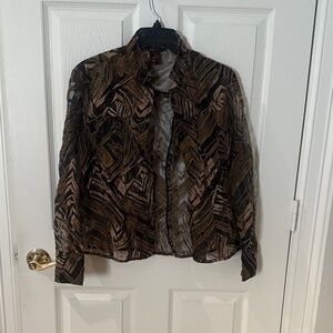 Multiples Sheer button down in Brown and Black small petite